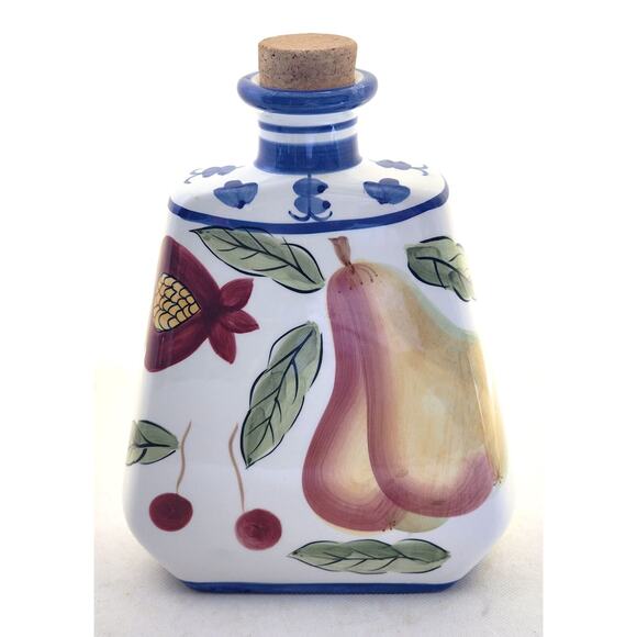 WINE/WATER HOLDER-JAY IMPORT-Porcelain-Cork Top-Fruit Motif-Holds 4 Cups - Picture 3 of 10